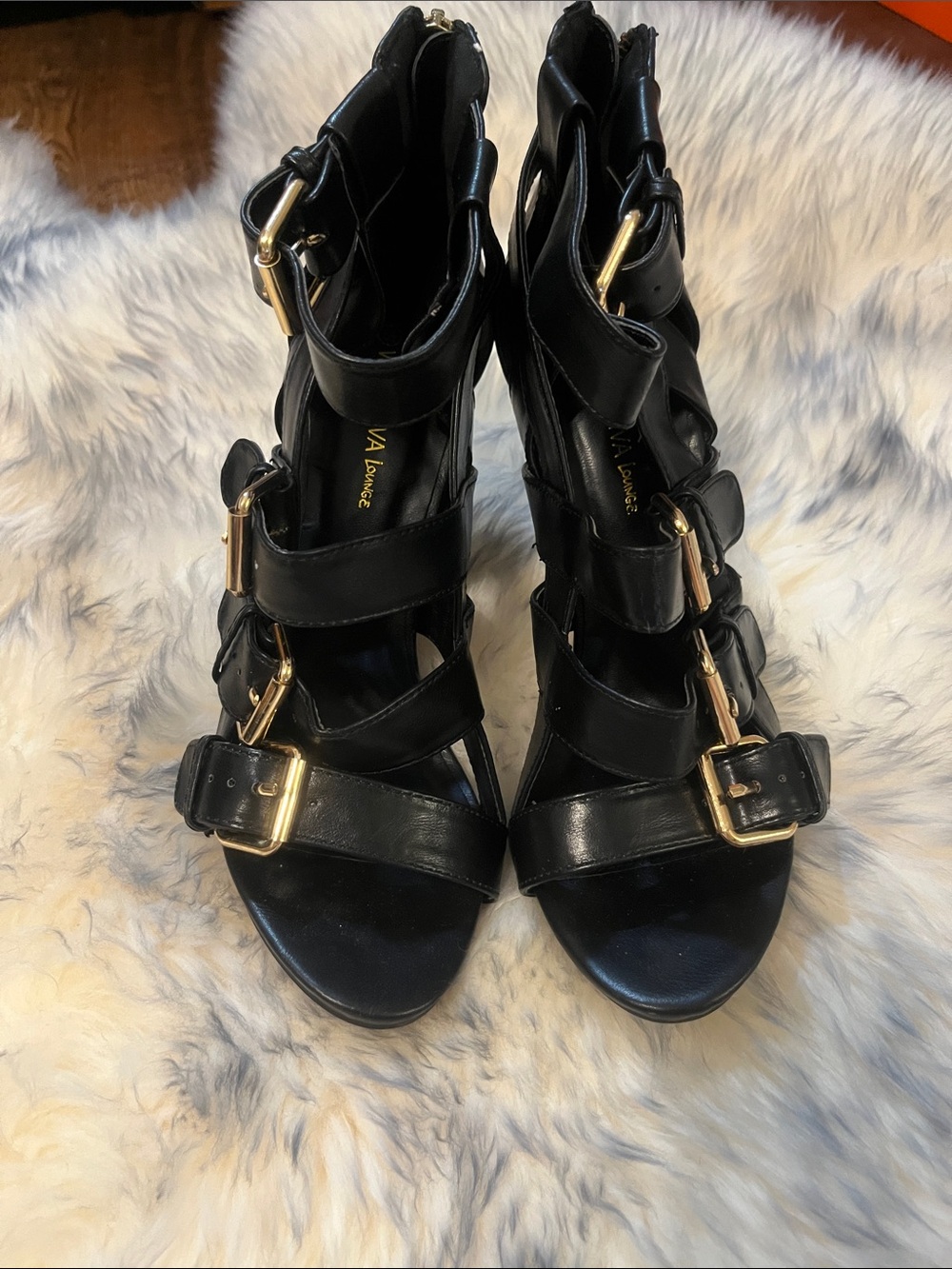 Black Strappy Buckle High-Heel Sandals